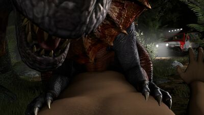 Dilophosaurus Ride
art by ivorylagiacrus
Keywords: beast;dinosaur;theropod;dilophosaurus;female;feral;human;man;male;M/F;cowgirl;suggestive;cgi;ivorylagiacrus