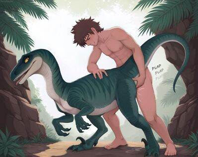Raptor Lover
art by terraraptor
Keywords: beast;dinosaur;theropod;raptor;female;feral;human;man;male;M/F;from_behind;suggestive;terraraptor
