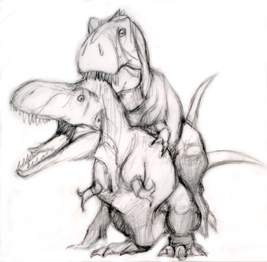 Rex Mating (sketch)
art by Luis Rey
Keywords: dinosaur;theropod;tyrannosaurus_rex;trex;male;female;feral;M/F;from_behind;luis_rey