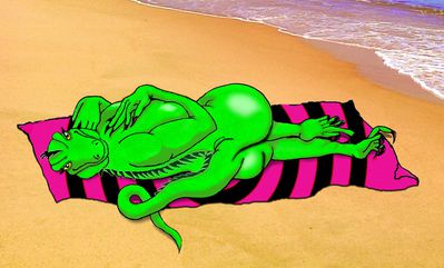 Beach Lizzy
art by lokidragon
Keywords: lizard;iguana;female;anthro;solo;beach;lokidragon