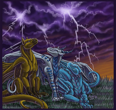 Byzil and Friends
art by kiartia
Keywords: dragon;dragoness;byzil;male;female;feral;non-adult;kiartia