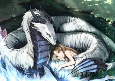 Girl and White Dragon
unknown artist
Keywords: eastern_dragon;dragon;male;feral;human;woman;female;non-adult