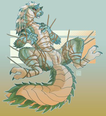 Bound Tobi-Kadachi
art by 1oi
Keywords: videogame;monster_hunter;dragoness;tobi-kadachi;female;bondage;feral;solo;vagina;presenting;1oi