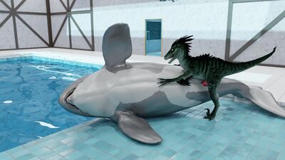 Raptor and Orca
art by 3d_horsey_3d
Keywords: dinosaur;theropod;raptor;furry;cetacean;orca;male;female;feral;M/F;penis;missionary;vaginal_penetration;cgi;3d_horsey_3d