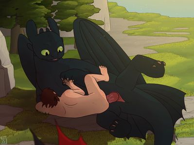 Toothless and Hiccup
art by 5bluetriangles
Keywords: beast;how_to_train_your_dragon;httyd;night_fury;toothless;dragon;male;anthro;human;man;hiccup;M/M;penis;missionary;anal;spooge;5bluetriangles