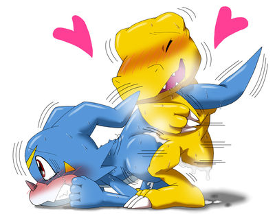 Agumon x Veemon
art by pasaran
Keywords: anime;digimon;dragon;agumon;veemon;male;anthro;M/M;from_behind;anal;spooge;pasaran