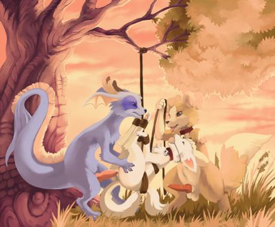 Threesome
art by purple_kecleon
Keywords: dragon;dragoness;furry;canine;male;female;feral;M/F;threeway;penis;missionary;bondage;purple_kecleon