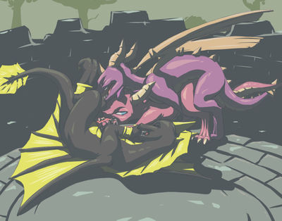Mounting Ember
art by 9_6
Keywords: videogame;spyro_the_dragon;spyro;ember;dragon;dragoness;male;female;anthro;M/F;threeway;penis;from_behind;oral;spooge;9_6