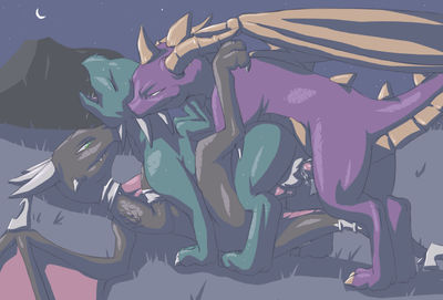 Threeway With Cynder
art by 9_6
Keywords: videogame;spyro_the_dragon;spyro;cynder;dragon;dragoness;male;female;anthro;M/F;M/M;threeway;penis;from_behind;missionary;anal;spooge;9_6