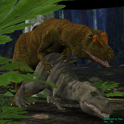 Allosaurus and TRex Sex
art by pasc
Keywords: dinosaur;theropod;tyrannosaurus_rex;trex;allosaurus;male;female;feral;M/F;from_behind;cloacal_penetration;cgi