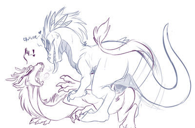 Ashlynn and Mackenzie
art by kayla-na
Keywords: dinosaur;theropod;raptor;deinonychus;dragoness;male;female;feral;M/F;penis;from_behind;vaginal_penetration;spooge;kayla-na