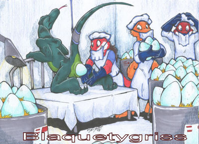 Eggy Mayhem
art by blaquetygriss
Keywords: lizard;female;anthro;solo;bondage;ovipositon;egg;cloaca;blaquetygriss