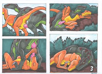 Raptor Comic 3
art by blaquetygriss
Keywords: comic;dinosaur;theropod;raptor;deinonychus;male;female;feral;M/F;oral;penis;cloacal_penetration;from_behind;spoons;69;oral;blaquetygriss