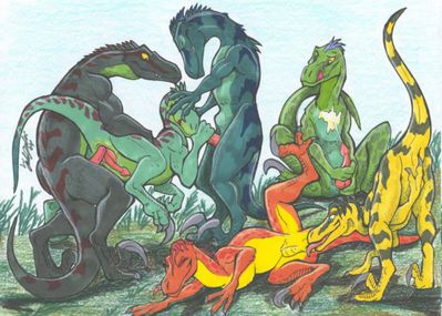 Raptor Orgy
art by blaquetygriss
Keywords: dinosaur;theropod;raptor;deinonychus;feral;male;female;M/F;orgy;lesbian;penis;oral;from_behind;spitroast;anal;cloaca;masturbation;fingering;spooge;blaquetygriss