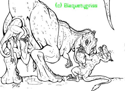 TRex and Raptors
art by blaquetygriss
Keywords: dinosaur;theropod;raptor;deinonychus;tyrannosaurus_rex;trex;male;feral;M/M;penis;anal;unbirthing;from_behind;oral;blaquetygriss
