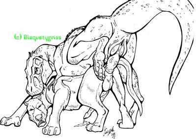 TRex and Andrewsarchus
art by blaquetygriss
Keywords: dinosaur;theropod;tyrannosaurus_rex;trex;male;feral;M/M;penis;anal;from_behind;blaquetygriss