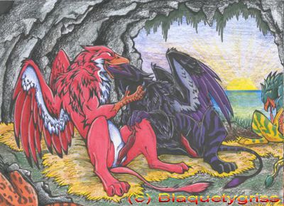Gryphon Cave
art by blaquetigress
Keywords: gryphon;male;feral;M/M;penis;suggestive;blaquetygress