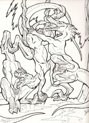 Milking a Raptor
art by blaquetygriss
Keywords: dinosaur;theropod;raptor;deinonychus;male;feral;M/M;penis;oral;threeway;ejaculation;orgasm;spooge;blaquetygriss