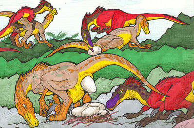 Raptors in Season (color)
art by blaquetygriss
Keywords: dinosaur;theropod;raptor;deinonychus;male;female;feral;M/F;penis;from_behind;cloacal_penetration;cloaca;egg;oviposition;blaquetygriss