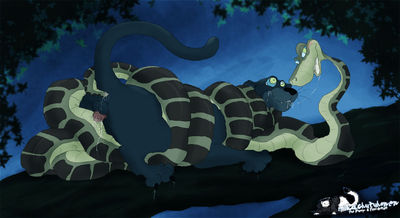 Bagheera and Kaa
art by mikachutuhonen
Keywords: cartoon;jungle_book;snake;python;kaa;furry;feline;panther;bagheera;male;anthro;M/F;penis;anal;tailplay;masturbation;spooge;mikachutuhonen