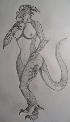 Barbra Sketch
art by lokidragon
Keywords: dragoness;female;anthro;breasts;solo;lokidragon