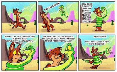 Fox and Snake
unknown artist
Keywords: comic;snake;furry;canine;fox;anthro;humor