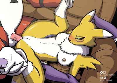 Guilmon and Renamon
art by BlackHornet
Keywords: anime;pokemon;dragon;furry;canine;fox;guilmon;renamon;male;female;anthro;breasts;M/F;penis;missionary;vaginal_penetration;spooge;BlackHornet