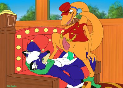 On The Dinosaur Train
art by Bob-Jiggles
Keywords: cartoon;dinosaur_train;dinosaur;theropod;troodon;mr_conductor;furry;canine;fox;male;anthro;M/M;penis;cowgirl;anal;Bob-Jiggles