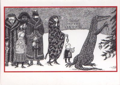 Christmas Gator
art by edward_gorey
Keywords: crocodilian;alligator;feral;human;man;woman;holiday;non-adult;edward_gorey