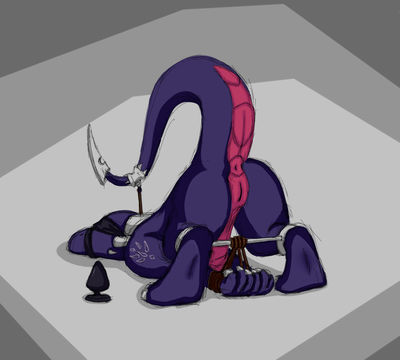 Cynder Bondage
art by 
Keywords: videogame;spyro_the_dragon;cynder;dragoness;female;anthro;solo;bondage;dildo;vagina;nc100