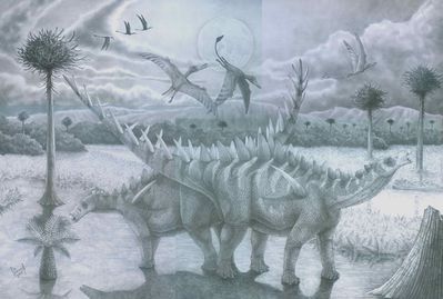 Dacentrurus Mating Season
art by t-pekc
Keywords: dinosaur;stegosaurus;dacentrurus;male;female;feral;M/F;from_behind;t-pekc