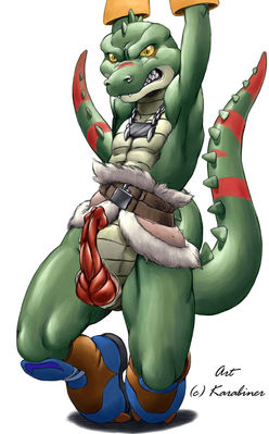 Dandy Gator
art by karabiner
Keywords: anime;legendz;crocodilian;alligator;dandy;male;anthro;solo;penis;karabiner