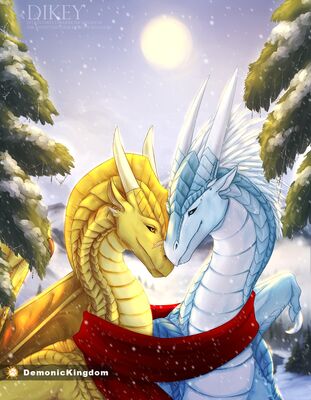 Warming Together (Wings_of_Fire)
art by DemonicKingdom
Keywords: wings_of_fire;sandwing;icewing;qibli;winter;dragon;male;feral;M/M;romance;non-adult;DemonicKingdom