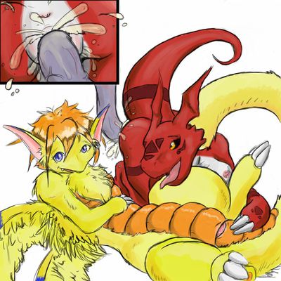 Guilmon x Flammie
art by syrinoth
Keywords: anime;videogame;flammie;mana_series;digimon;dragon;dragoness;flammie;guilmon;male;female;anthro;breasts;M/F;penis;vaginal_penetration;closeup;spooge;syrinoth