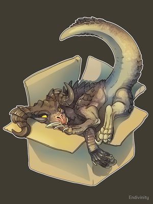 Deathclaw in a Box
art by endivinity
Keywords: videogame;fallout;reptile;lizard;deathclaw;anthro;solo;non-adult;humor;endivinity