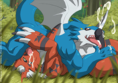 Exveemon and Growlmon Have Sex
art by aledon_rex
Keywords: anime;digimon;dragon;exveemon;growlmon;male;anthro;M/M;penis;oral;69;ejaculation;orgasm;spooge;aledon_rex