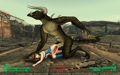 Deathclaw Battle
unknown artist
Keywords: beast;videogame;fallout;reptile;lizard;deathclaw;male;anthro;human;woman;female;M/F;penis;from_behind;spooge