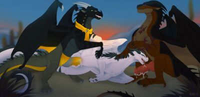 Creamy Spitroast (Wings_of_Fire)
art by FeanorDark
Keywords: wings_of_fire;mudwing;nightwing;hybrid;dragon;dragoness;male;female;feral;M/F;threeway;spitroast;penis;from_behind;vaginal_penetration;oral;spooge;FeanorDark