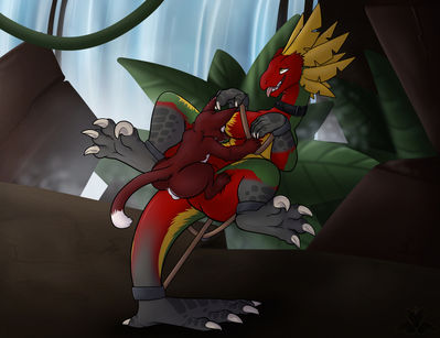 Personal Balancing Act
art by magpiehyena
Keywords: videogame;monster_hunter;bird_wyvern;great_maccao;furry;feline;felyne;male;female;anthro;breasts;M/F;bondage;missionary;spooge;magpiehyena