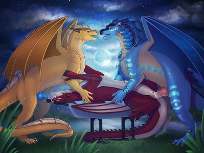 Skywing Messy Spitroast (Wings_of_Fire)
art by rippletheness
Keywords: wings_of_fire;sandwing;seawing;skywing;dragon;dragoness;male;female;feral;M/F;threeway;spitroast;penis;missionary;vaginal_penetration;oral;spooge;rippletheness