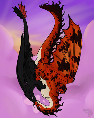 Hookfand and Toothless Aerial Mating
art by fivers11
Keywords: how_to_train_your_dragon;httyd;night_fury;monstrous_nightmare;toothless;hookfang;dragon;male;feral;M/M;penis;missionary;anal;fivers11