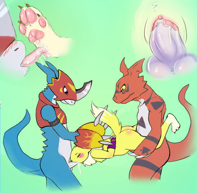 Renamon Spitroasted
unknown artist
Keywords: anime;digimon;dragon;furry;canine;fox;renamon;guilmon;flamedramon;male;female;anthro;M/F;threeway;spitroast;penis;from_behind;oral;vaginal_penetration;closeup;spooge