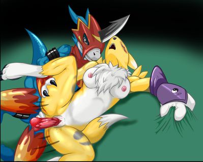 Flamedramon and Renamon Having Sex
art by SoulTornado
Keywords: anime;digimon;dragon;furry;canine;renamon;flamedramon;male;female;anthro;breasts;M/F;penis;spoons;penis;vaginal_penetration;SoulTornado