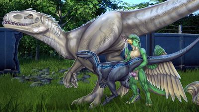 The New Ride
art by FridaFlame
Keywords: jurassic_world;dinosaur;theropod;raptor;indominus_rex;deinonychus;blue;gryphon;male;female;feral;anthro;M/F;threeway;penis;from_behind;cloacal_penetration;oral;spooge;FridaFlame