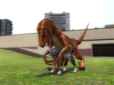Raptor and Wolf
unknown artist
Keywords: dinosaur;theropod;raptor;furry;canine;wolf;male;anthro;feral;M/M;penis;from_behind;cgi;gmod