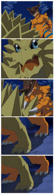 Greymon Suggestive
screen captures
Keywords: anime;digimon;dragon;greymon;male;anthro;M/M;from_behind;suggestive;humor