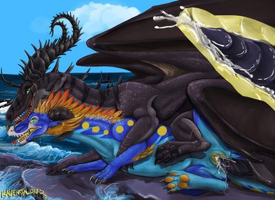 Iggy and Atra Spooning
art by raventalons
Keywords: dragon;dragons;male;female;feral;M/F;penis;spoons;vaginal_penetration;spooge;beach;raventalons