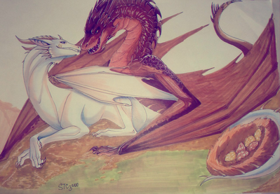 Ivalera and Smaug
art by STC3000
Keywords: lord_of_the_rings;lotr;dragon;dragoness;wyvern;smaug;male;female;feral;M/F;romance;egg;non-adult;STC3000