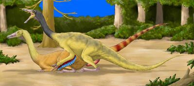 Ornithomimus Mating
art by K-TA or keita
Keywords: dinosaur;ornithomimus;male;female;feral;M/F;penis;from_behind;cloacal_penetration;K-TA;keita