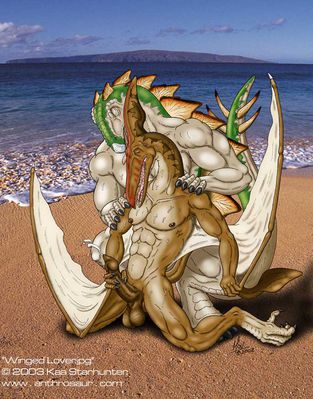 Winged Lover
art by kaa
Keywords: dinosaur;stegosaurus;pterodactyl;male;anthro;M/M;penis;masturbation;spooge;beach;kaa